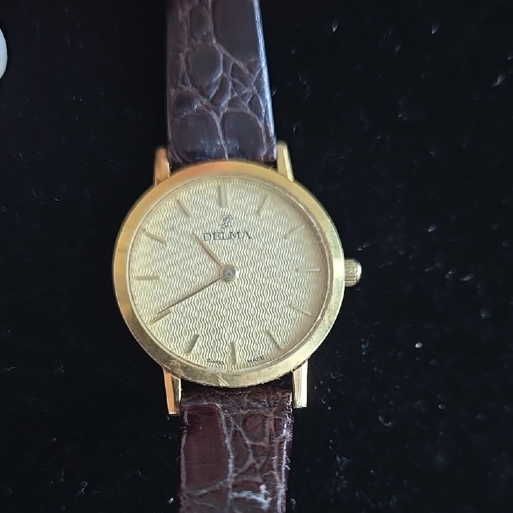 Delma Gold Watch with Crocodile Pattern Strap